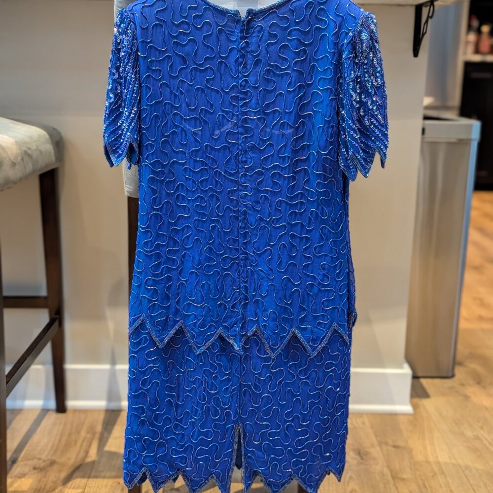 Vintage Laurence Kazar Beaded Silk Dress 1920s Flapper Halloween Costume - Picture 7 of 8